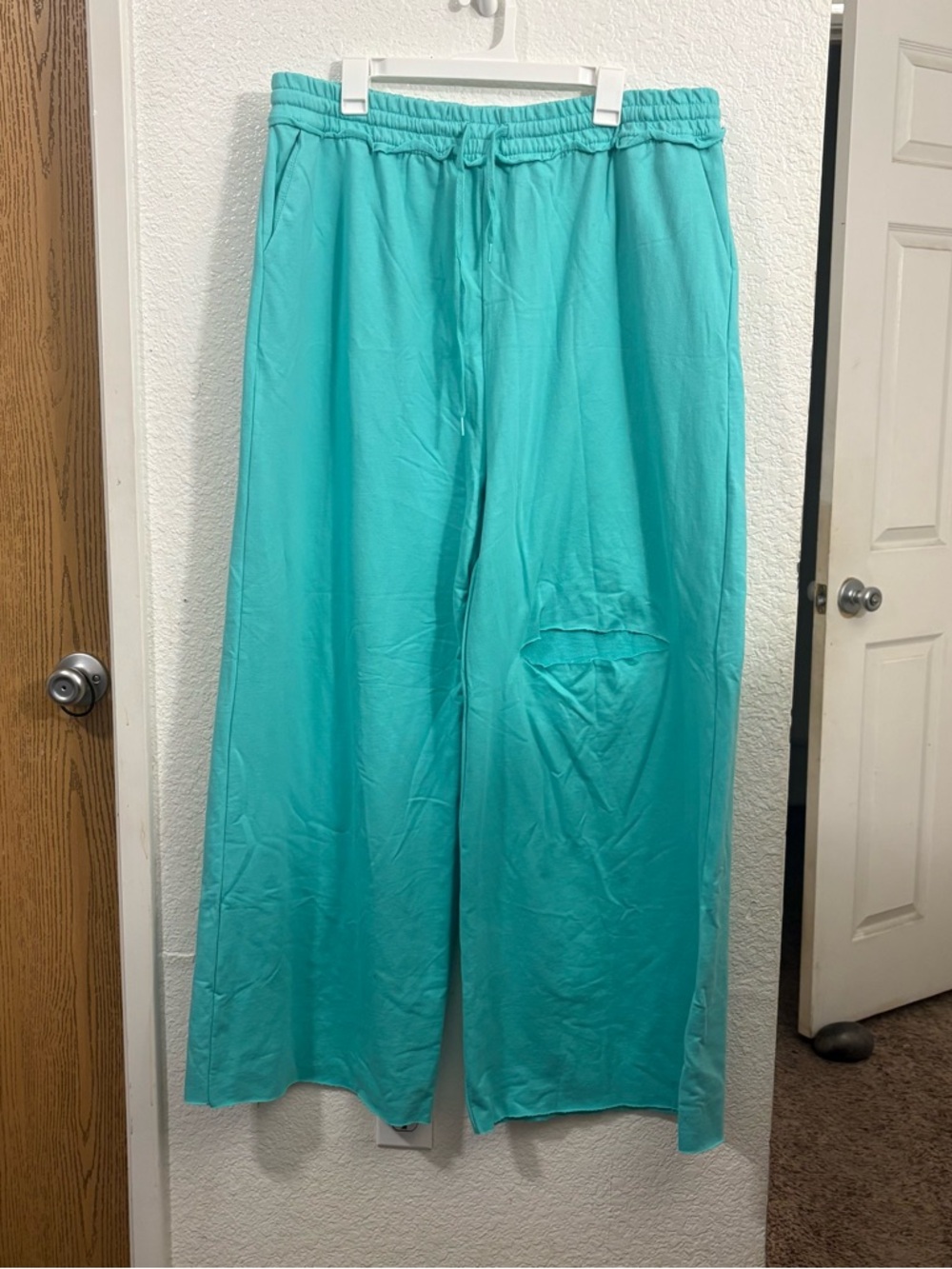 Zenana Women's Wide Leg Sweatpants Teal 3X High Rise‎ Flowing Lounge Pants